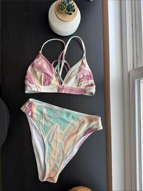 Cupshe Pastel Marble Bikini Set - Pink, Aqua, Cream